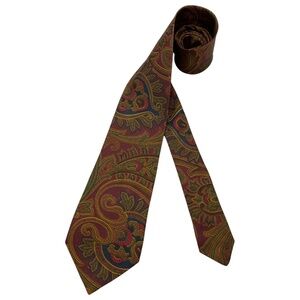 LIBERTY Burgundy/Green Paisley Silk DESIGNER Tie ENGLAND